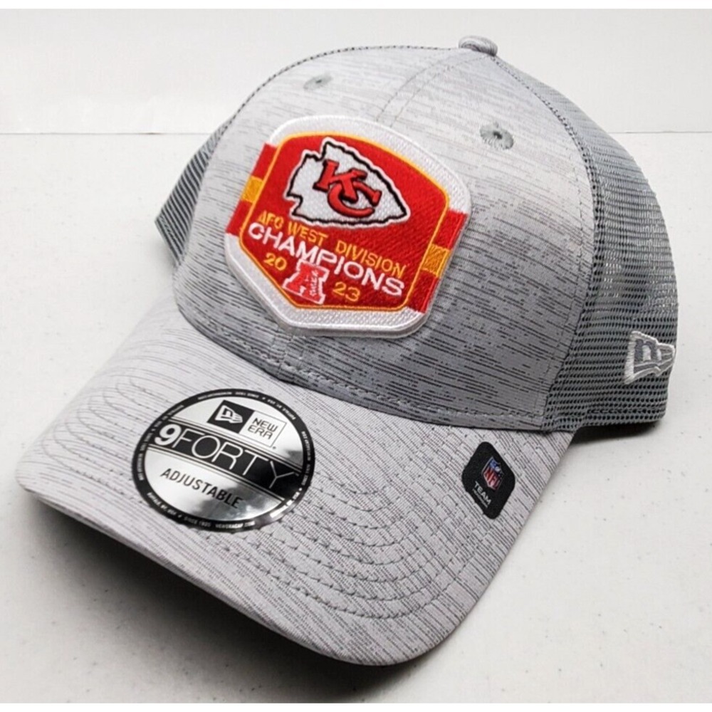 New Era 9FORTY Kansas City Chiefs AFC West 2023 Champions Gray NFL Mesh Hat NEW